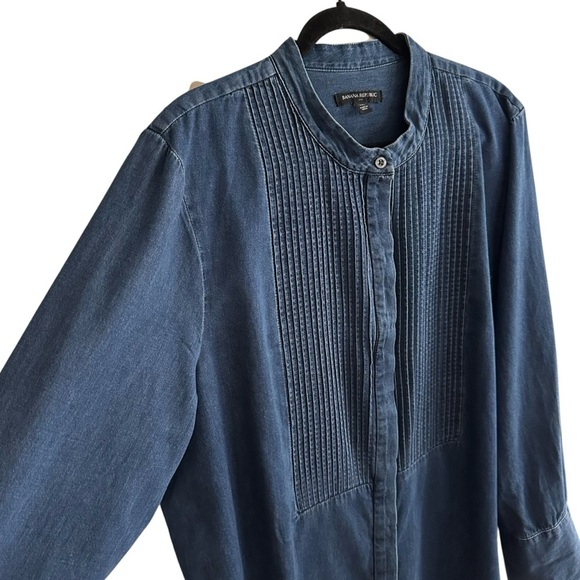 BANANA REPUBLIC Denim Tuxedo Shirt Long Sleeve Button Up Western Casual Size XL - Picture 4 of 13